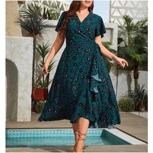Boho Leopard Print Butterfly Sleeve Wrap Dress